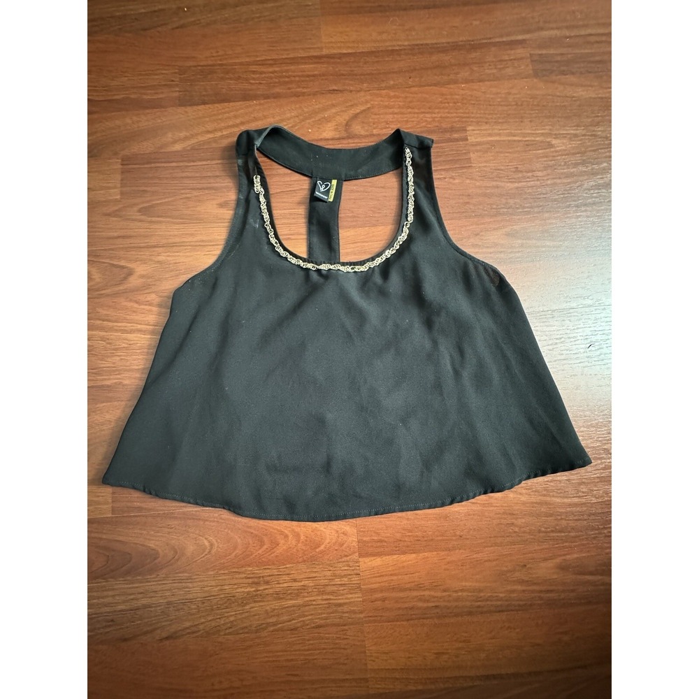 Windsor Women's Black Crop Tank Top With Gold Chains Size XS